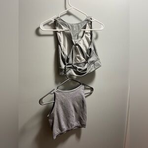 Free People Grey Ribbed Racerback Bralette & Crop Tank Set